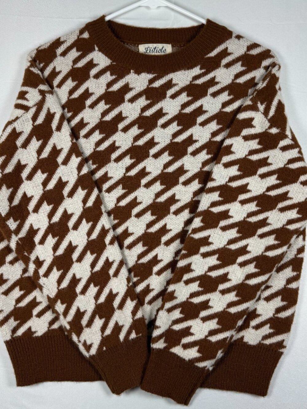 Listicle Houndstooth Sweater Women's Small Brown & Cream